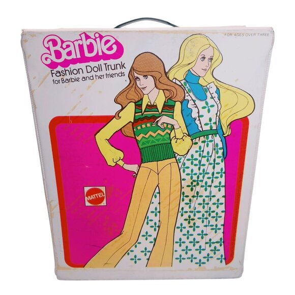 Vintage 1975 Barbie Fashion Doll Trunk Carrying Case Mattel No 1004 White & Pink - Picture 3 of 6